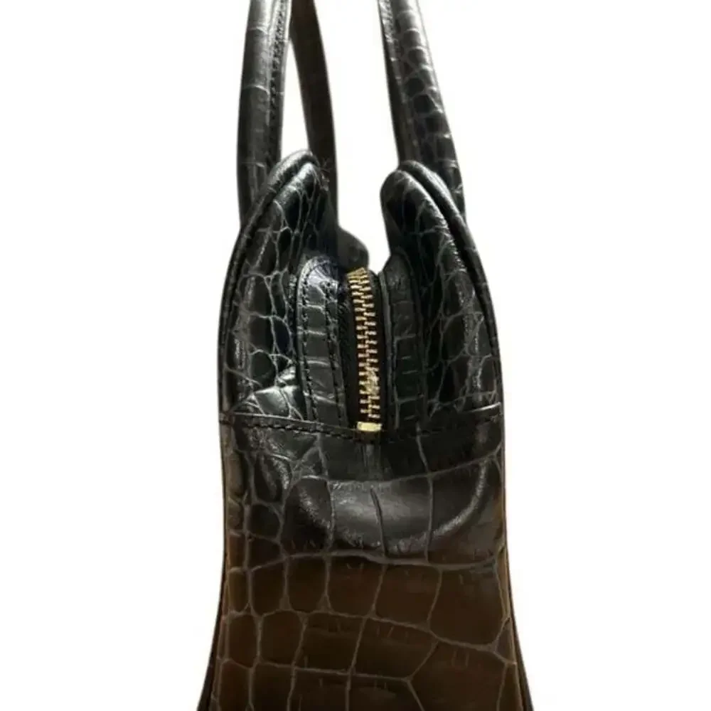 ANTONIO MELANI Black Crocodile-Embossed Satchel
